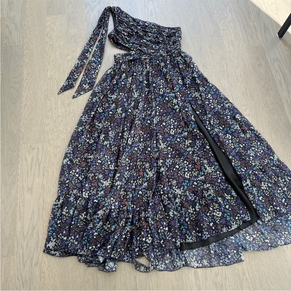 Ieena for Mac Duggal One Shoulder Floral Gown Maxi Dress Purple Chiffon Size 14 - Picture 2 of 5